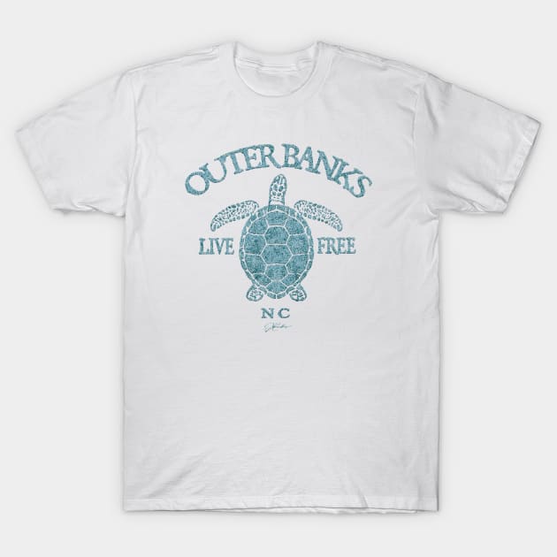 Outer Banks, NC, Live Free Sea Turtle T-Shirt by jcombs